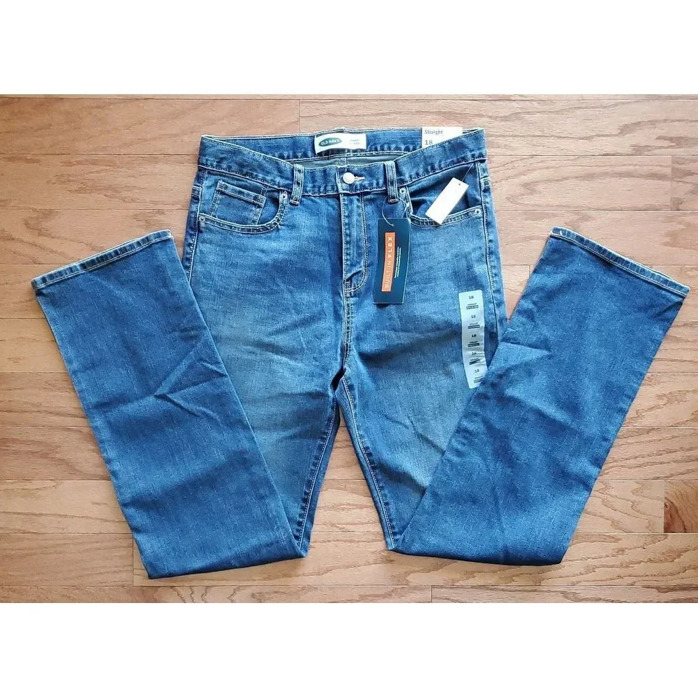 Old Navy Boys Size 18 Jeans Built In Flex Straight Leg‎ Blue Adjustable Waist